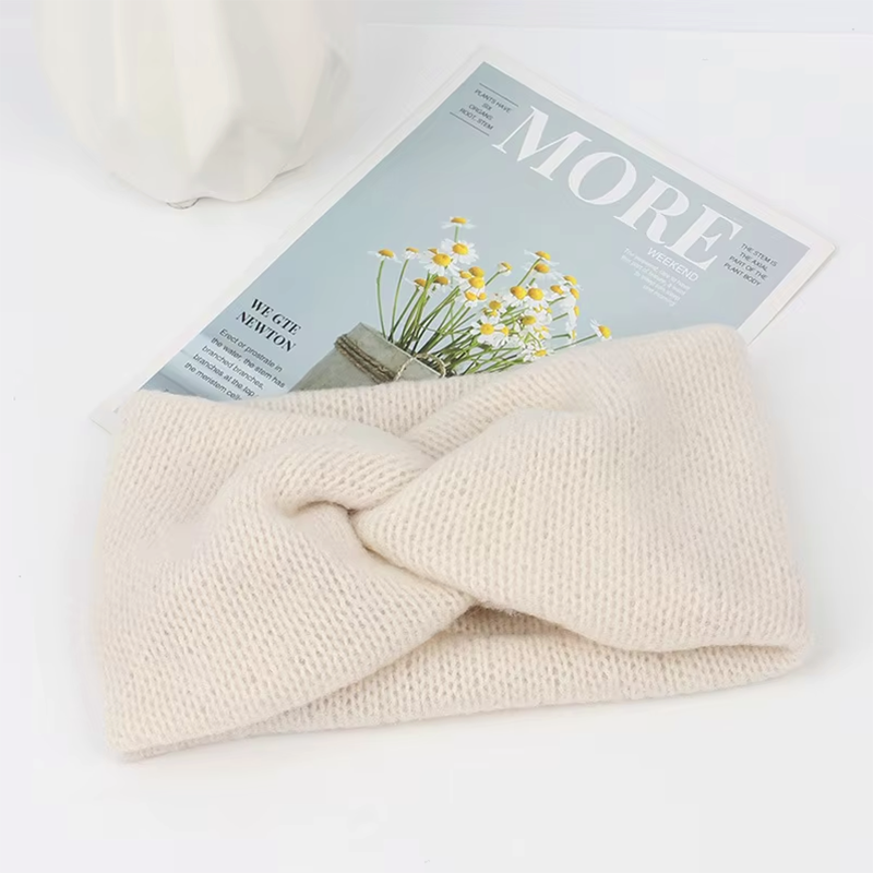 Donarsei Korea Winter Breite betroffen Kreuz Stirnband Für Frauen Einfarbig Elastische Yoga Turban Verband Bandanas Haarbänder: Stil 3 Beige