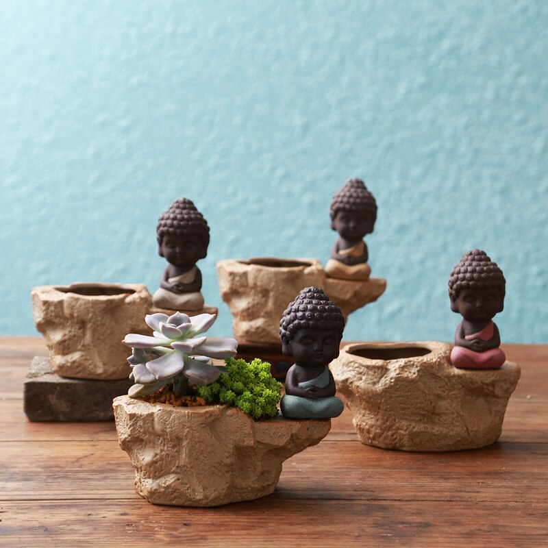 Buddha Ceramic Vase Flower Pots Planters Home Decorative Flower Vases Purple Clay Porcelain Planter