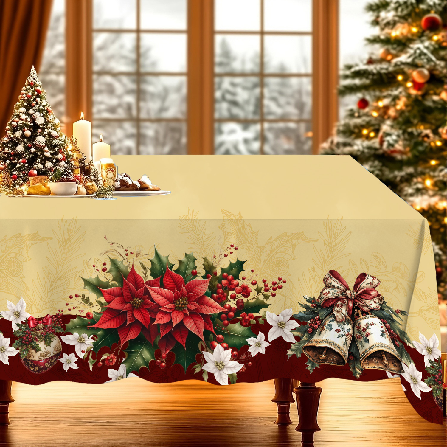 Rød juleblomstduk julepynt til hjemmet jul navidad år spisebordduk