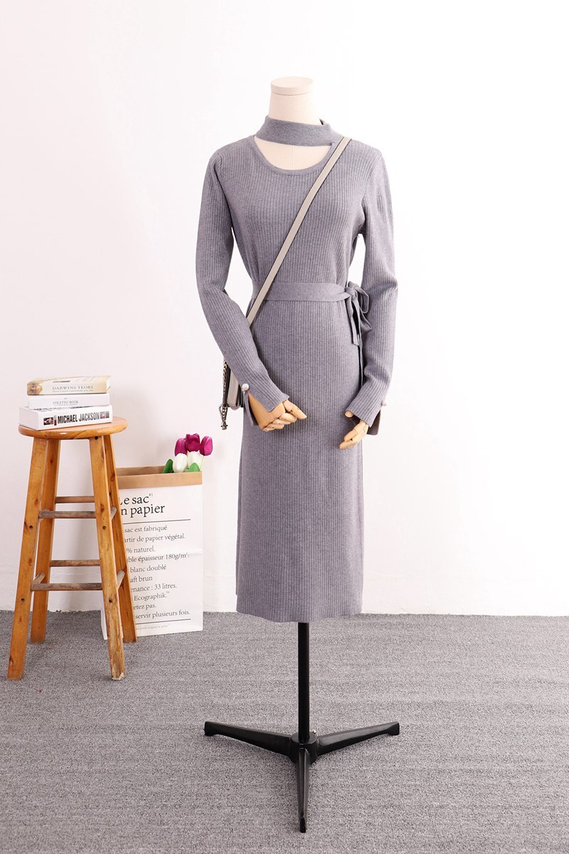 ONLYSVTER Herfst Winter Gebreide Trui Jurken Vrouwen Trui Jurk Lange Truien Lente Casual Lady Doek: grey