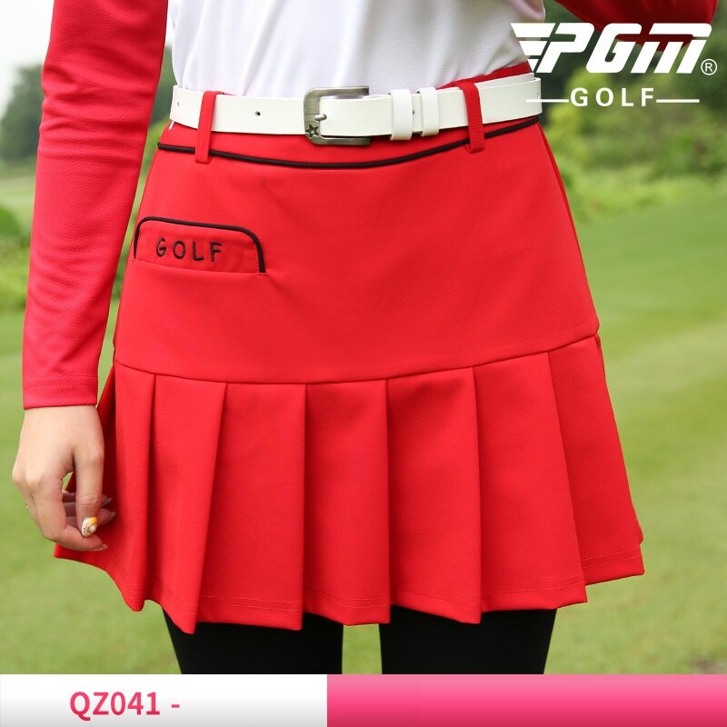 Golf Women Summer Clothing Set Ladies Sports Wear Skirts Set Long Sleeve Shirt Pleated Slim Skirts Sport Golf/Tennis Clothes Set: Red Skirt / L
