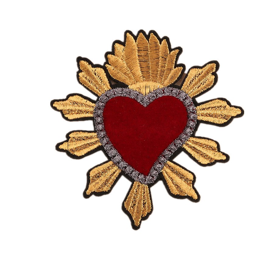 Guld krone kærlig rødt hjerte brugerdefinerede kærlighed broderi patches iriserende applikation sød form klistermærker tøj diy