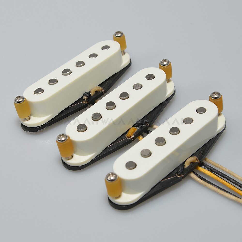 Alnico 3 SSS Surfari Handwound Guitar Pickups Vintage 1954 Single Coil for ST style Guitars N/M/B For ST Guitar Yellow Cover: WHITE