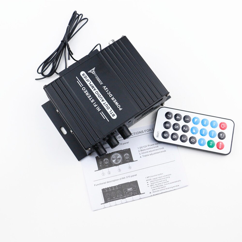 Mini Audio Power Amplifier BT AC / DC12V Digital Audio Receiver USB Memory Card Slot MP3 FM Radio 20W+20W Audio Amplifier