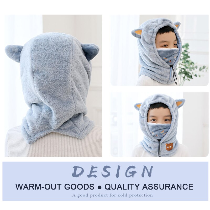Children Warm Hat Kid Baby Girls Boys Hooded Scarf Caps Hat Winter Cartoon Knit Ear Protection Thicken Cap Children's