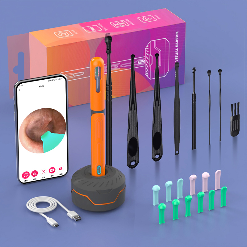 Limpiador de oídos con cámara, palos para los oídos HD, otoscopio, carga USB C, endoscopio, herramienta de eliminación de cera, palillo para los oídos, juego de limpieza de oídos NK3 Pro: Naranja