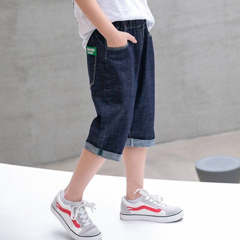 Shorts Denim Dünne Kurze Gerade Hosen Kinder Kurze Jeans Teenager Kinder Jungen Sommer Casual Weiche Shorts Knie Länge Jeans 6-14Y