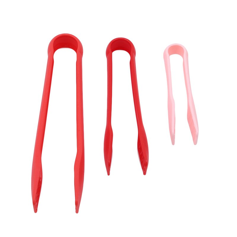 Plastic Food Tong 3 In 1 Barbecue BBQ Tongs Kitchen Utensils Anti-slip Salad Buffet Clamp Cake Bread Serving Clamps 3Pcs/Set: red