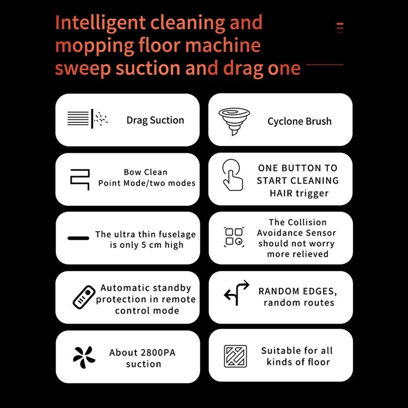 2800Pa Multifunctional Robot Vacuum Cleaner, with Water Tank, Regular Wet and Dry and Mop Carpet Cleaner