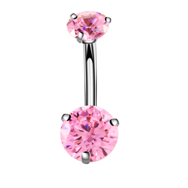 1Pc Sexy Dubbele Zirkoon Anti Allergie Eenvoudige Lounger Titanium Oorbellen Oor Nagel Buik Ringen Navel Piercing: Pink