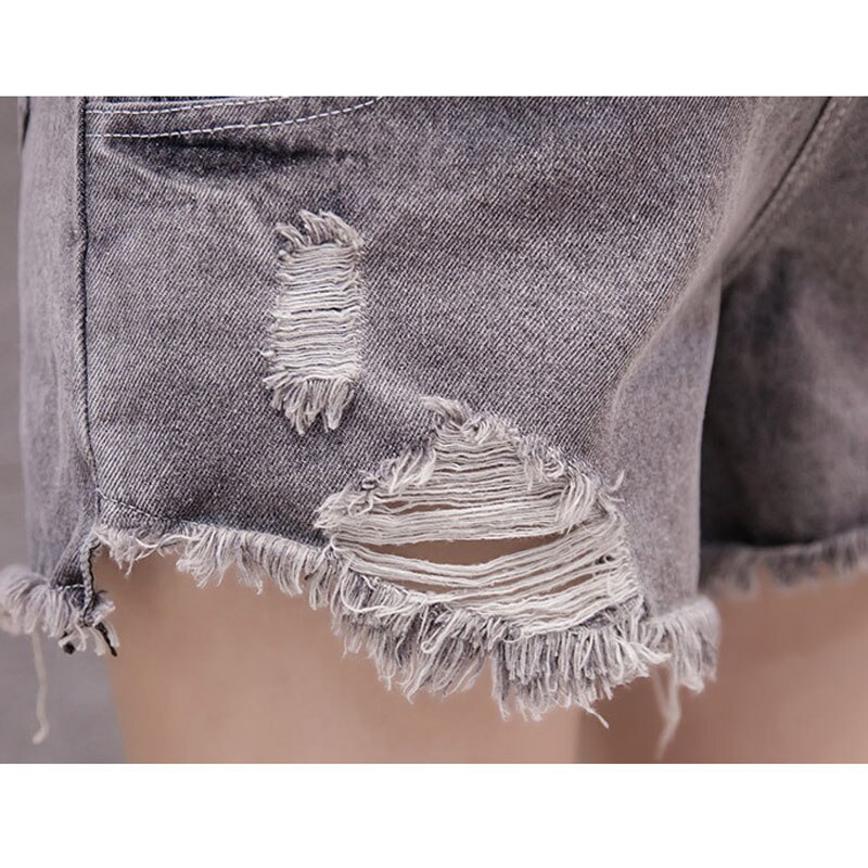 HVEPUO Korte zomerbroek Mom Jeans Knopen Shorts Gaten Hotpants Dames Skinny, A-lichtblauw, L