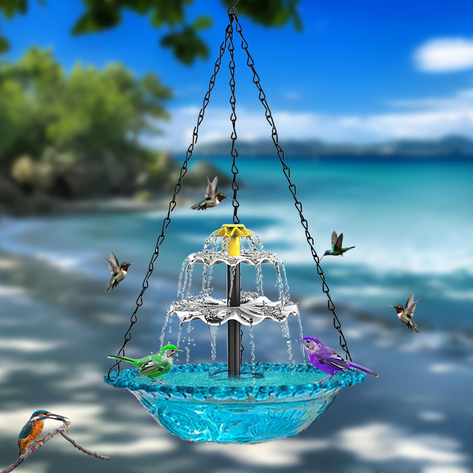 CONFRESSION-Bassin solaire multifonctionnel pour bain d'oiseaux, mangeoire et boisson, 62 eau