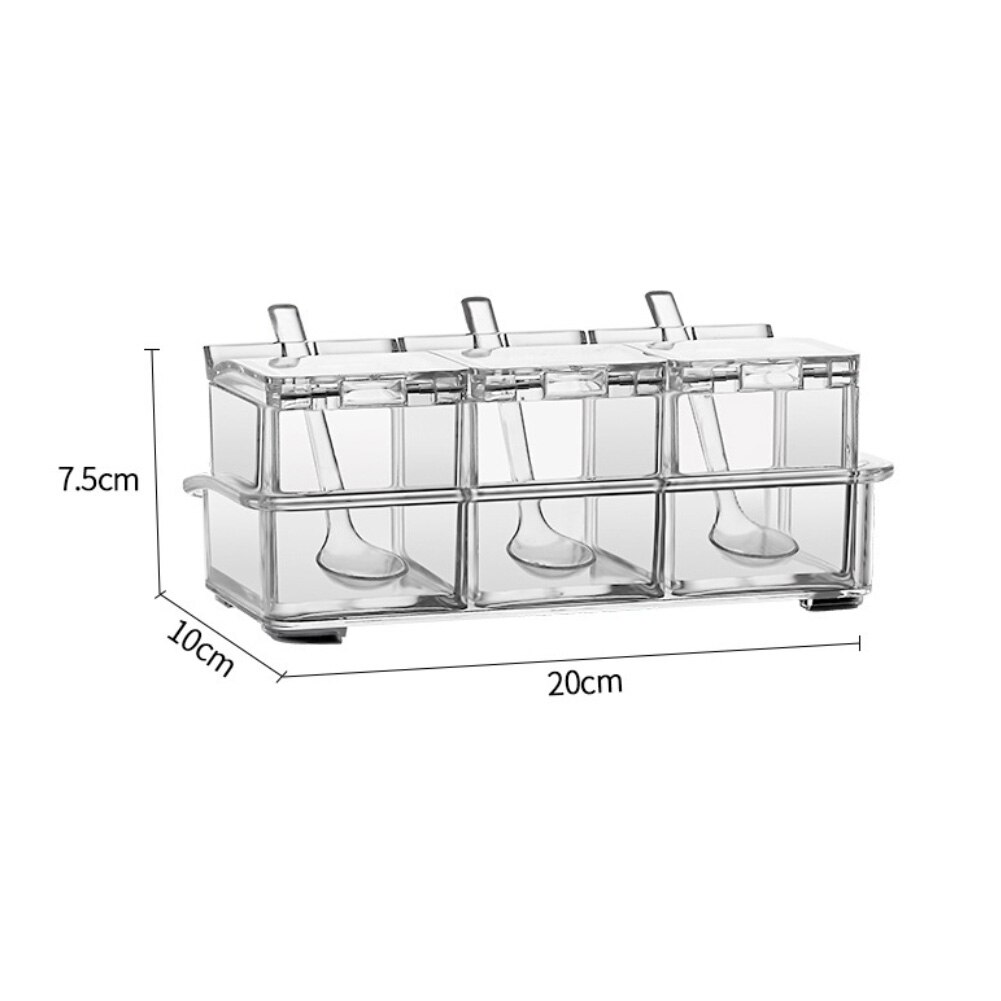 3/4 Grid Transparent Kitchen Organizer Storage Boxes Spices Seasoning Jar Transparent Sugar Salt Bottle Kitchen Accessories