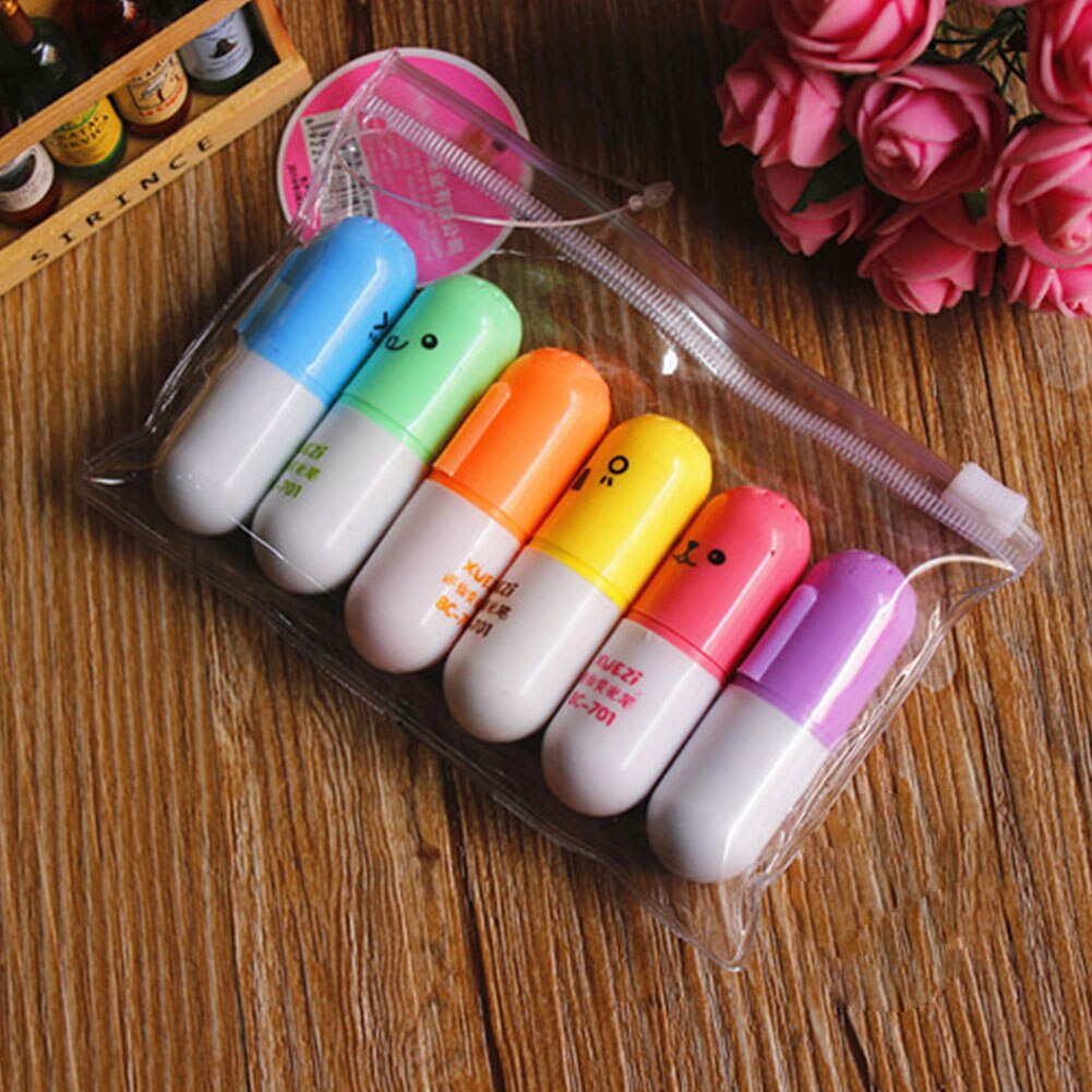 Stylos fluorescents Pastel pour dessin, 6 pièces/paquet, peinture, surligneur, visage souriant, pour étudiants, papeterie Portable, école et bureau