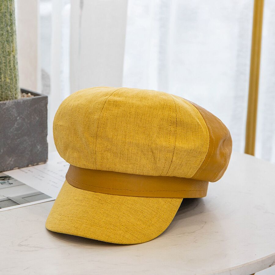 sombrero invierno de mujer de cuero de costura sombrero francés octogonal mujeres Espana boina con estilo intelectual Retro boina con estilo vendedor de tapa