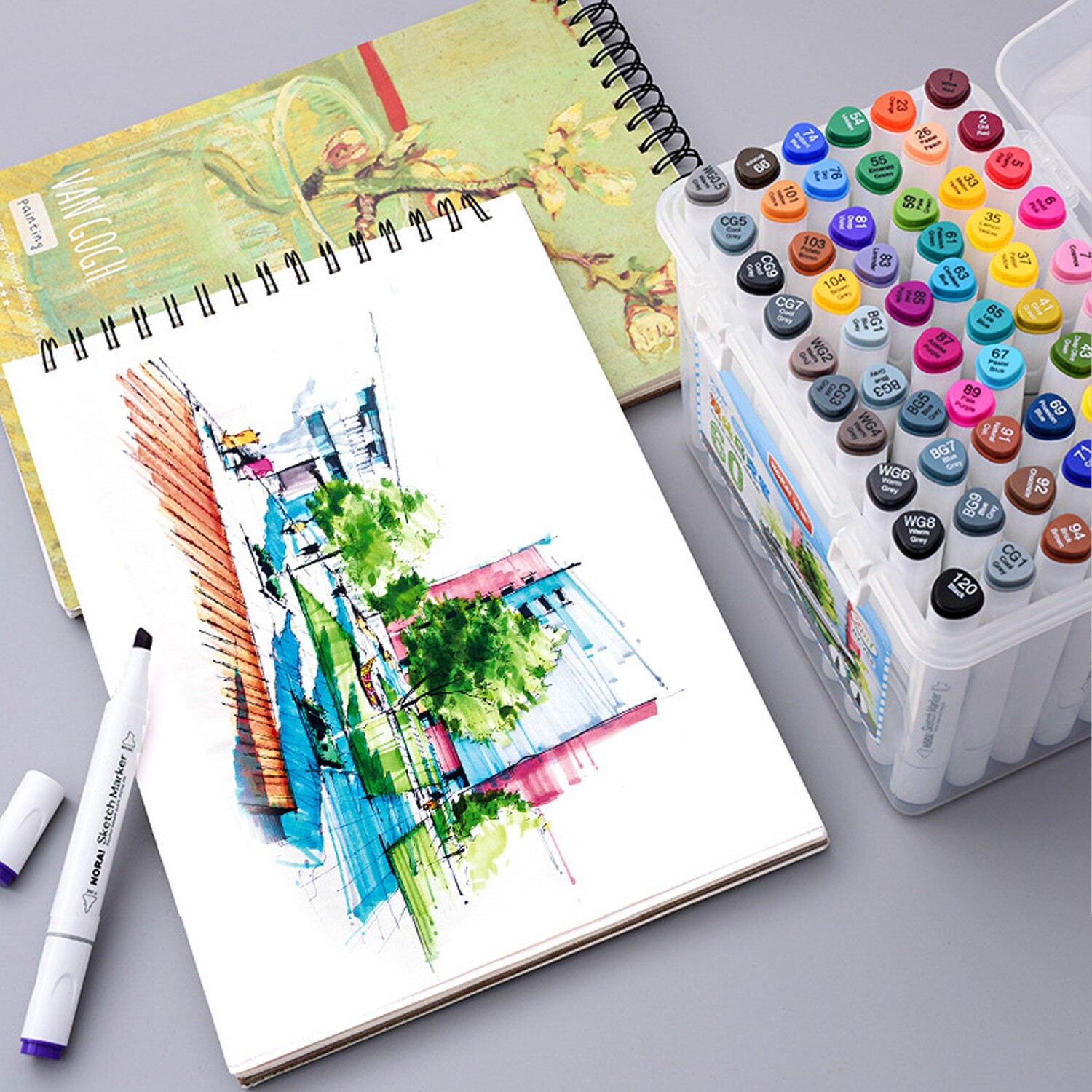 60pcs/set Art Markers Set Dual Headed Artist Sketch Oily Alcohol Manga Marker Art Supplies For Drawing