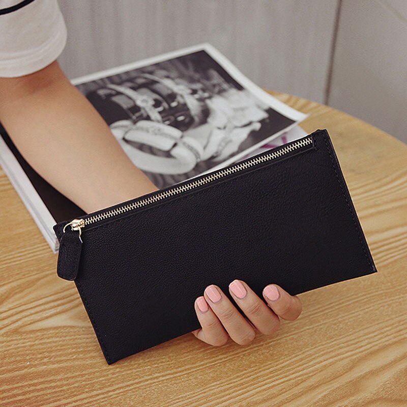 Women Purse Wallet Vintage Card Phone Storage Bag Long PU Leather Wallets Zipper Handbag NIN668: Black