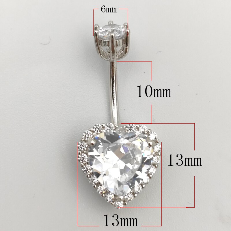 925 sterling silver anello del tasto di pancia del cuore zircone cubico anello della pancia dell&#39;ombelico di pancia sexy piercing gioielli per le donne