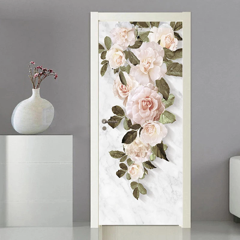 Deursticker Moderne sticker Cover Wallpaper Home Entrance Ornament Entree Decoratie Zelfklevende foto op de koelkast Bloemen: Blauw / 85x215 cm
