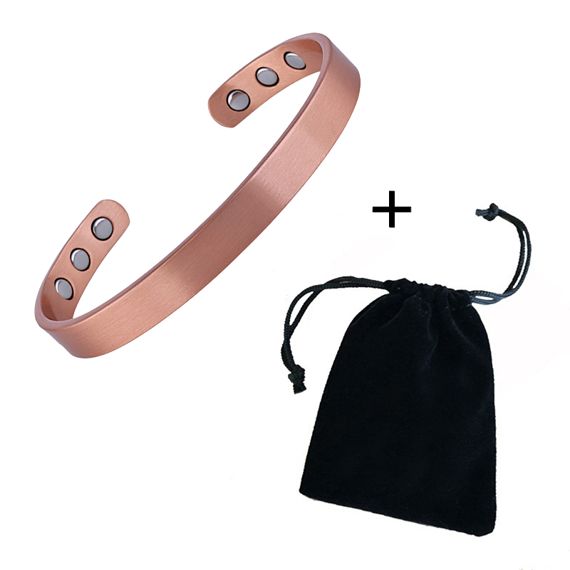 Enkelt smyckeset i ren koppar armband ringar manschett magnetiska armband för kvinnor män artrit hälsa massiva kopparsmycken: Rodiumpläterad