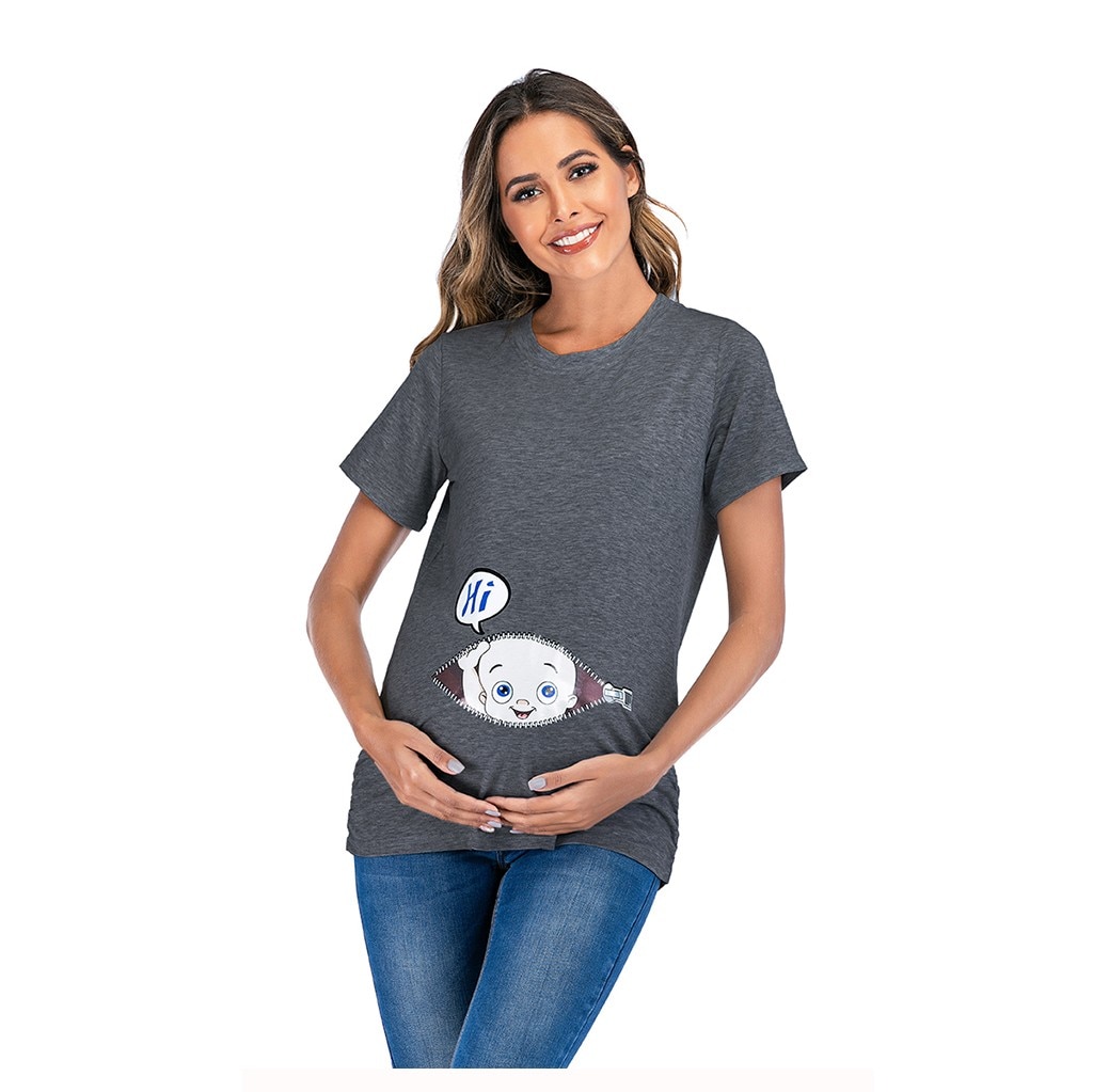 Women Maternity Short Sleeve Cute Cartoon Letter Print T-shirt Tops Pregnancy Blouse Plus Size 3XL zwangerschapskleren #GH40