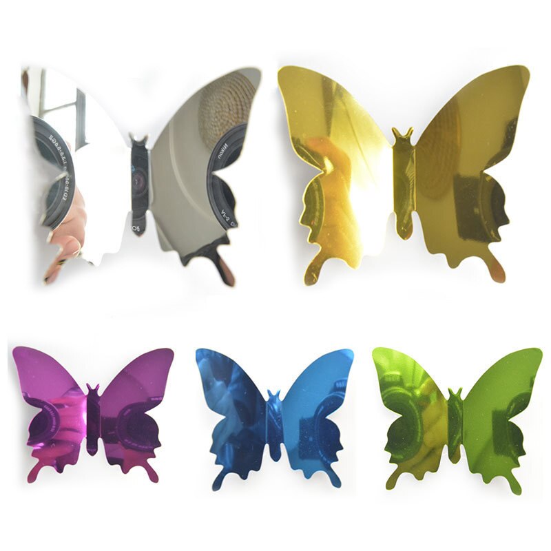 12PCS 3D Butterfly Wall Sticker Three-dimensional Simulation Mirror Texture Home Living Room TV Background Decoration Sticker