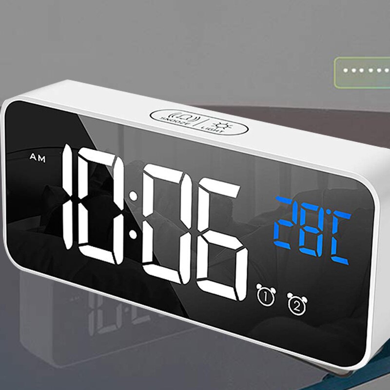 Digital Alarm Clock for Bedrooms Heavy Sleepers Bedside LED Display with USB Port Charger, 2 Alarm Clock, Snooze, Time(White)