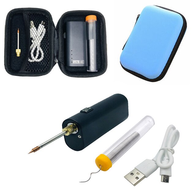 40W high power portable rechargeable soldering iron USB battery soldering iron 510 interface soldering iron tip: Black