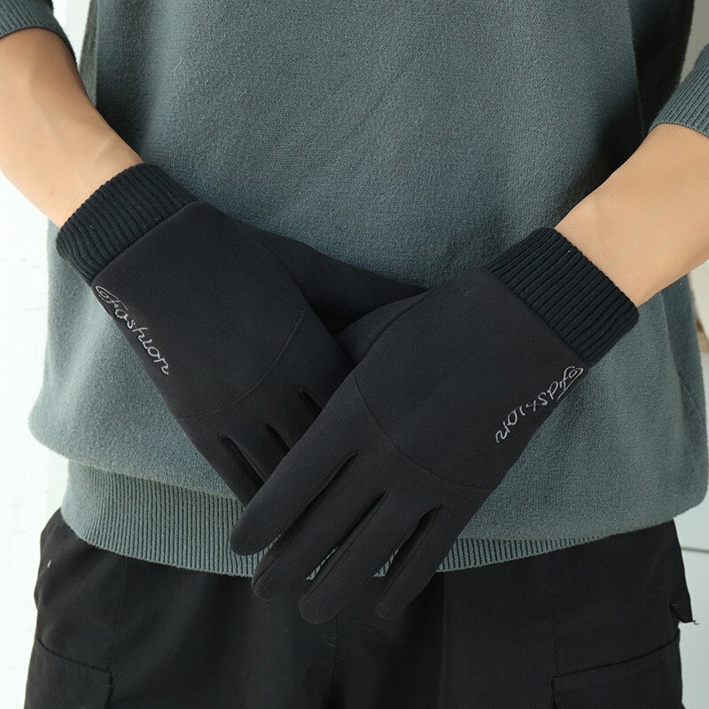 Mann Winter warm Halten Touchscreen Plus Samt Dünne Vlies draussen Radfahren Stock Handschuhe Einfache Weiche Fäustlinge: Schwarz