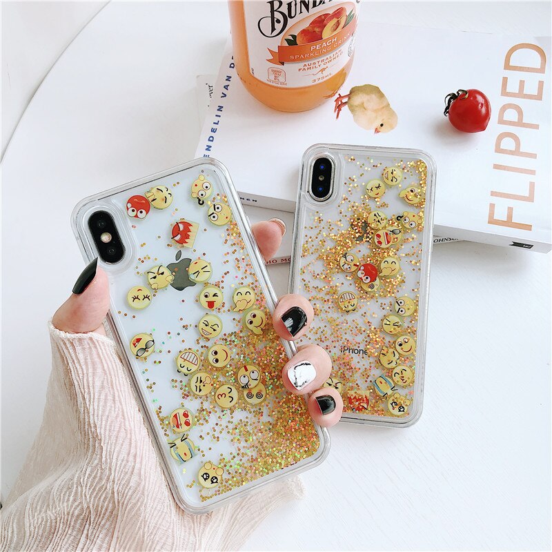 Liquid Water Case for iPhone 11 Pro MAX Dynamic Quicksand Glitter Smile Face Soft Case for iPhone 6S 7 8 Plus X XS MAX XR Cover