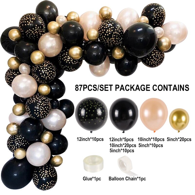 Kit de arco de Globos, guirnalda de Globos de látex negro dorado cromado para boda, de graduación, decoraciones para de cumpleaños