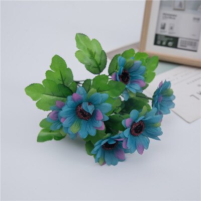 Bouquet de fleurs de tournesol en soie, 7 têtes, 30cm, pour décoration intérieure de noël, maison, mariage, fausses plantes, fleurs artificielles: dark blue