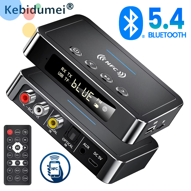 M6 Bluetooth 5.4 Receiver NFC Transmitter FM Stereo AUX 3.5mm Jack RCA Optical Wireless Audio Adapter Remote Control For TV Car