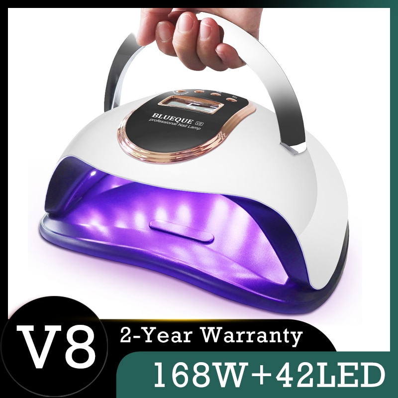 BLUEQUE-Lámpara de LED UV V8 para manicura, de secado rápido automático, para fototerapia, 168W