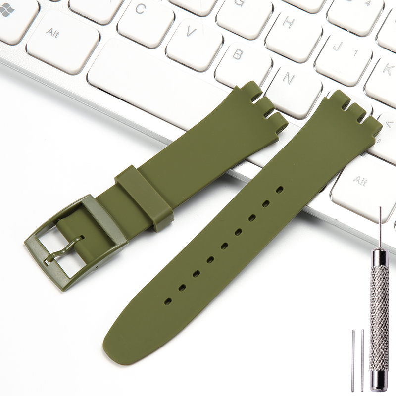 Correa de reloj de silicona de 17 19 y 20mm adecuada para correa de reloj SWATCH, correa de repuesto suave para mujeres y niños, pulsera impermeable con herramienta: Verde / 19mm