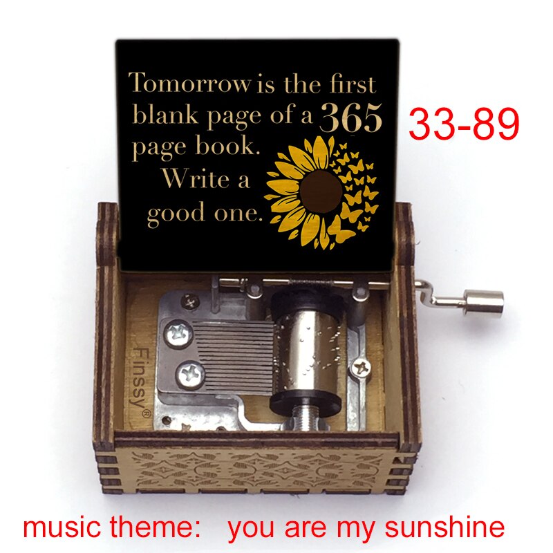 Wooden Music Box music theme You are My Sunshine Birthday Christmas year greeting inspiring: Grey