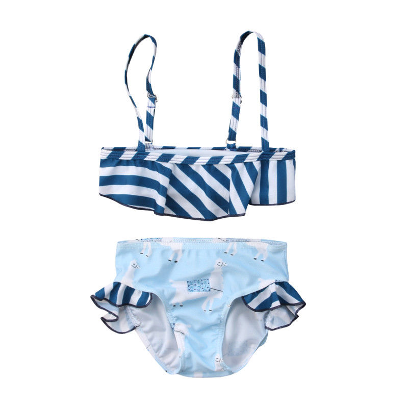 Newborn Baby Girls Summer Swimsuit Cute Cartoon Alpaca Striped Toddler Kids Bikini Set Cute Baby Swimwear Bathing Swimsuit: 2PCS Bikini Set / 18M