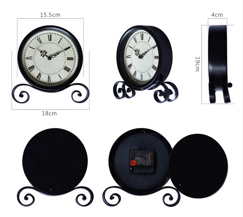 European old-fashioned desktop clock round retro black metal art desk clock desktop clock ZP5061149