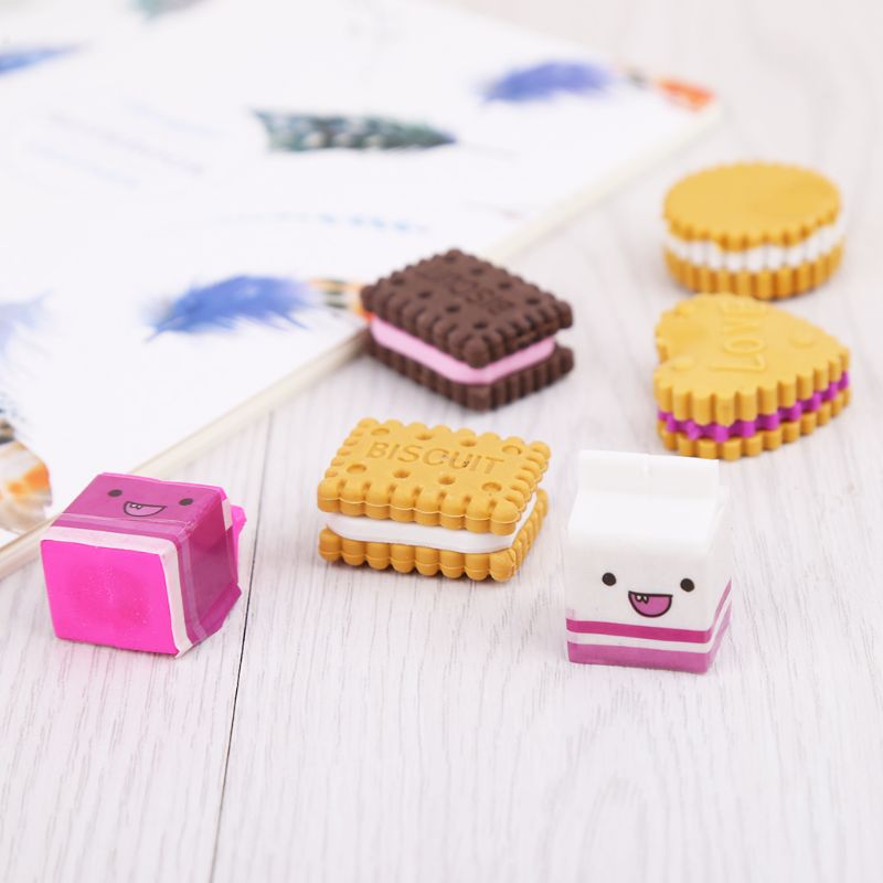 6 teile/satz Kawaii Keks Milch Gummi Bleistift Radiergummi freundlicher Schüler Schule Schreibwaren G92E