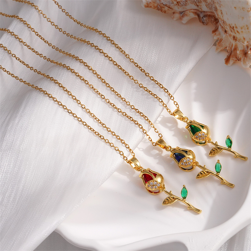 Collar con colgante de tulipán de acero inoxidable ligero de lujo para mujer, cadena de Color dorado, collar de flores, de joyería de la suerte para niñas