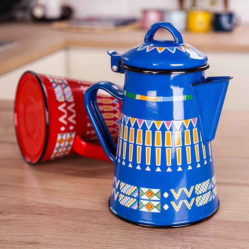 Emalje kaffekande med håndkedel induktionskomfur gaskomfur universal mælkekande 800ml rød blå kedel tekande picnic pot