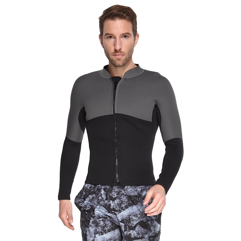 Mens 3mm Neoprene Wetsuit Jacket Long Sleeve Front Zipper Canoe Kayak Surfing Diving Suit Rash Guard Diving Suit Top Adult