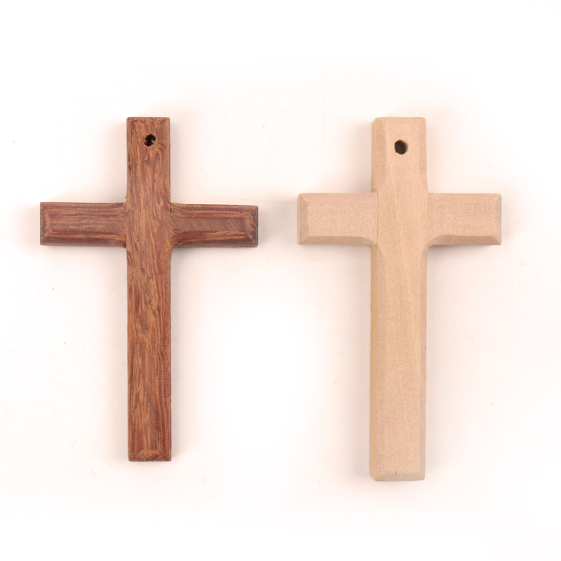 Home Decoratie Handgemaakte Accessoire Scrapbooking Craft DIY Natuurlijke Houten Christian Cross Patroon Versiering 80x50mm 1 pcs