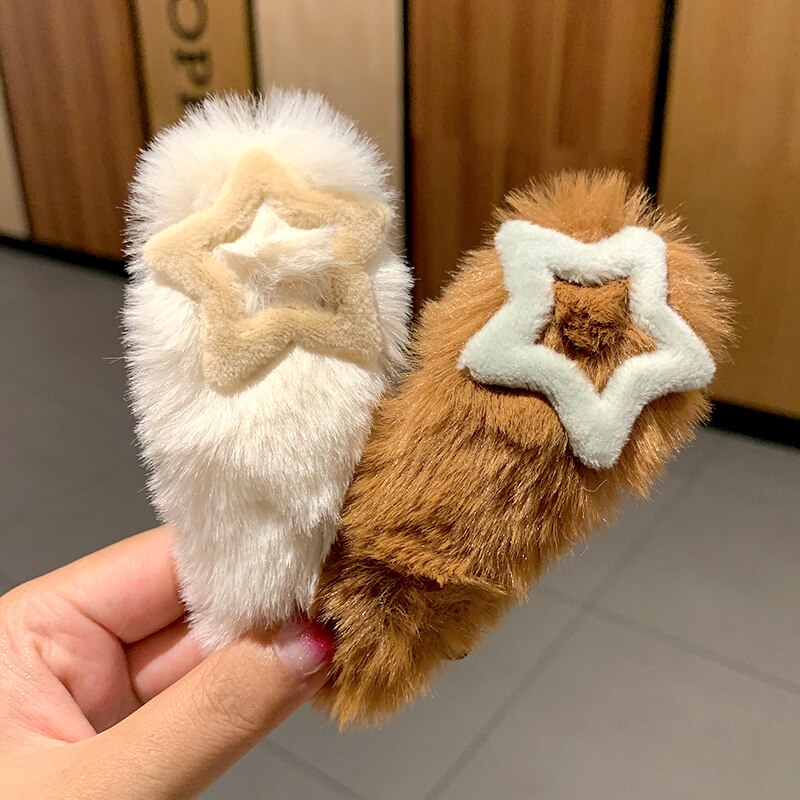 Vrouwen Meisjes Leuke Winter Zacht Pluche Ster Haarspelden Zoete Haar Ornament Hoofdband Haarspeldjes Hair Clips Haaraccessoires