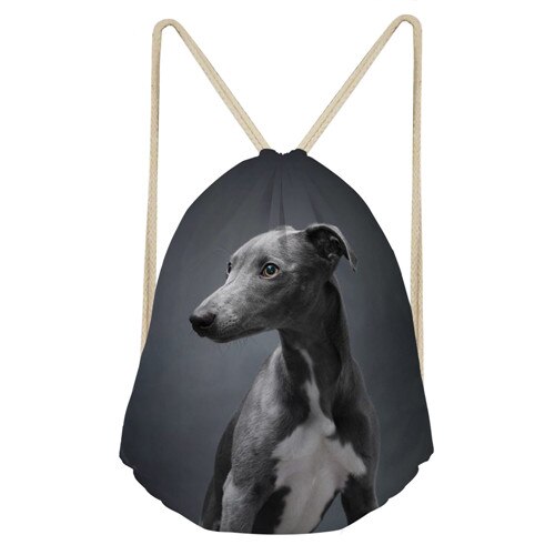 Whereisart 3d dyr hund mørkegrå italiensk greyhound print skolepiger snøre taske små dametasker til softback rygsæk: Y0814 z 3