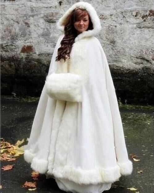 Robe de mariée hiver robe de mariée Cape à capuche manteau fausse fourrure manteau de mariée Satin médiéval manteau de mariage Cape de noël