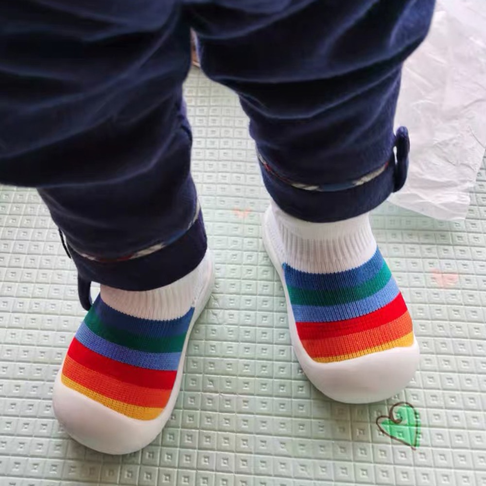 Unisex Baby Shoes First Shoes Baby Walkers Toddler Colorful Baby Girl Kids Soft Rubber Sole Baby Shoe Knit Booties Anti-slip D30