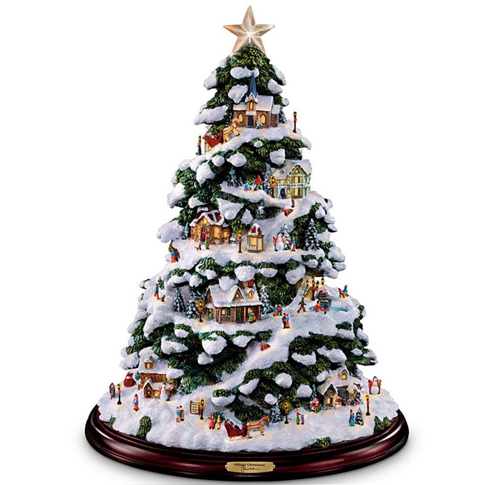 3D Christmas Tree Window Stickers Village Houses Winter House With Lighting Santa Claus Snowman Wall Stickers For Home: B