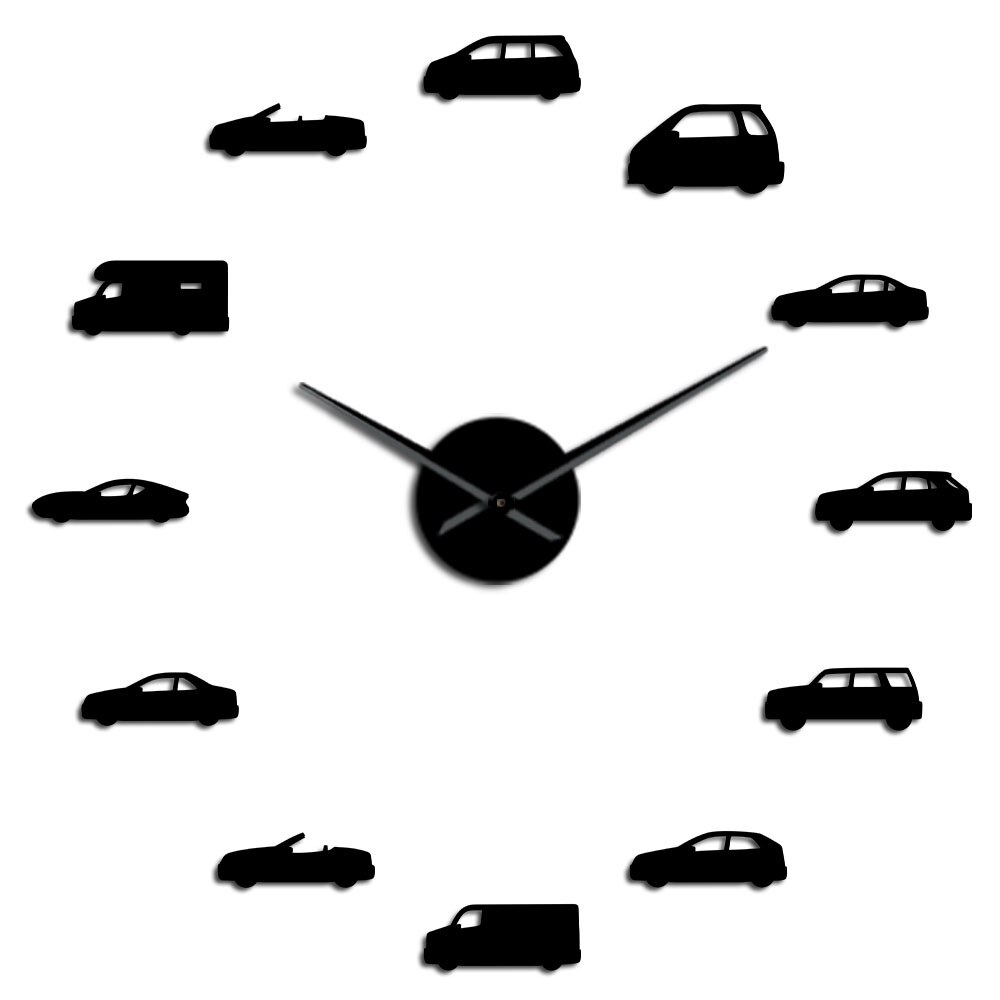 Biler illustration spejl klistermærker drenge værelse transport væg kæmpe gør-det-selv vægur vintage sportsvogn automotive boligindretning: Sort / 27 tommer