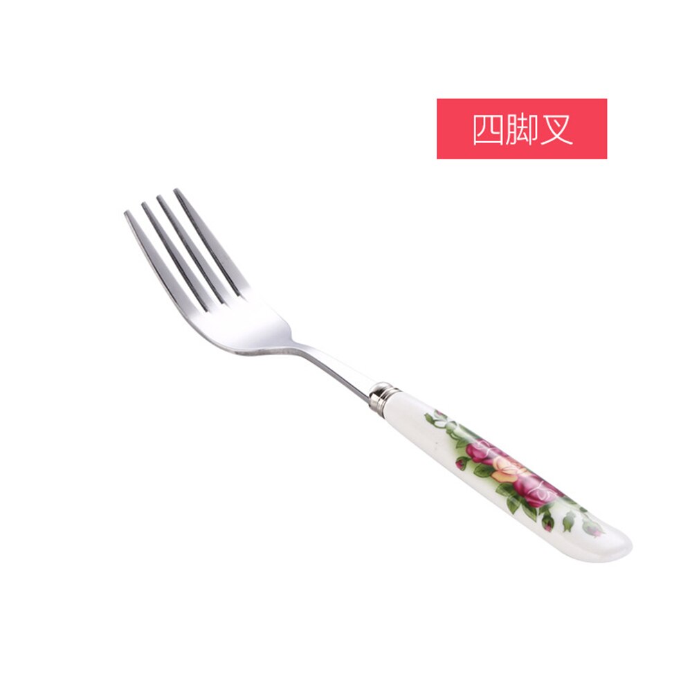 Korean Stainless Steel Metal Ceramic Handle Tableware Spoon Chopsticks Fork Dinner Knife Free Combination Cutlery Set: 1